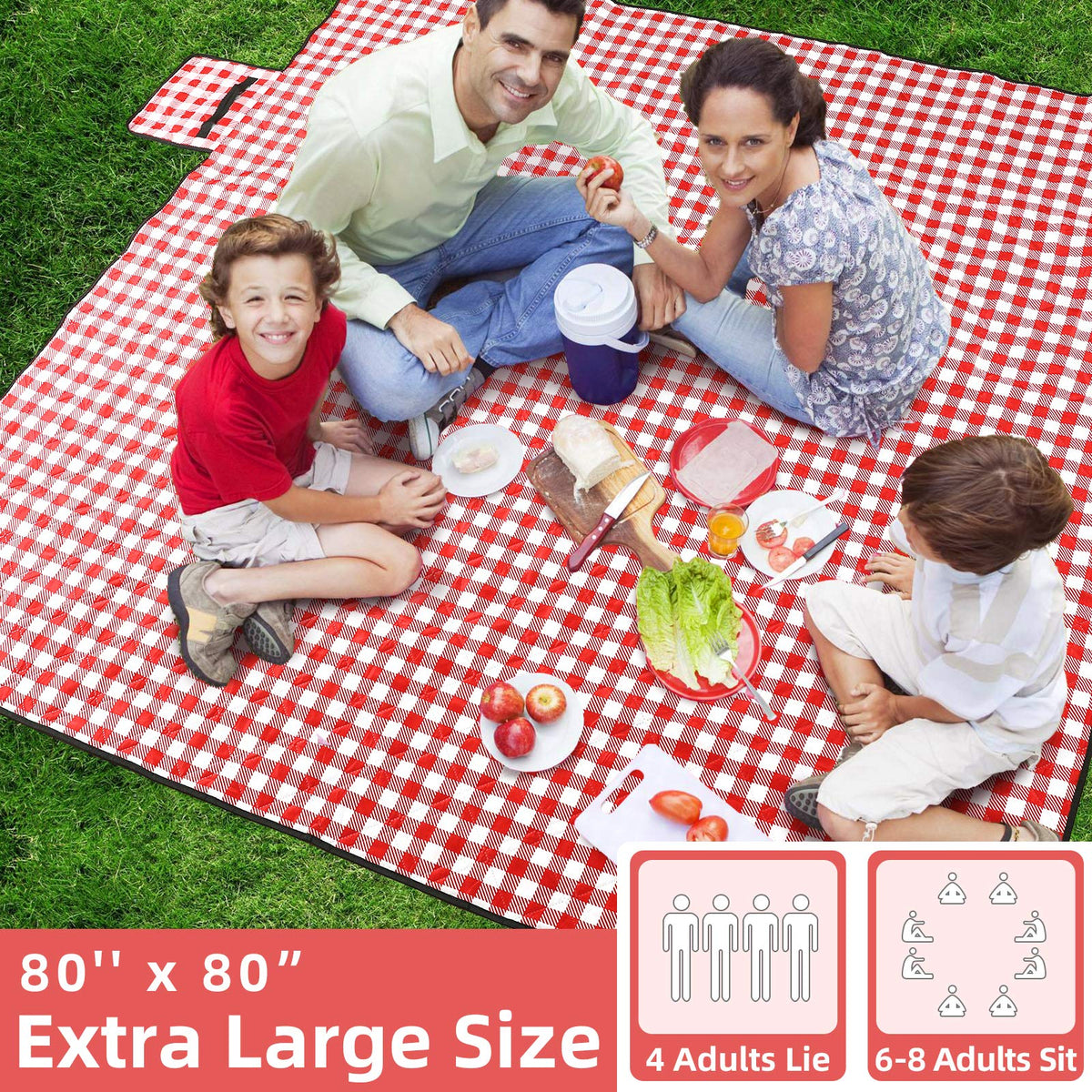 ZAZE picnic blanket waterproof surface keeps you dry on damp sand or grass.