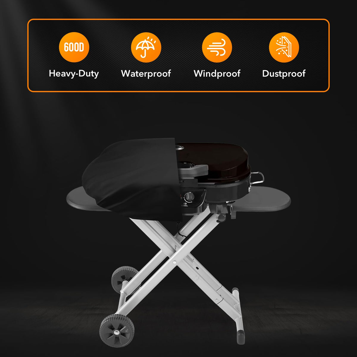 ZBXFCSH grill cover on RoadTrip LXE 285 provides secure weather protection.