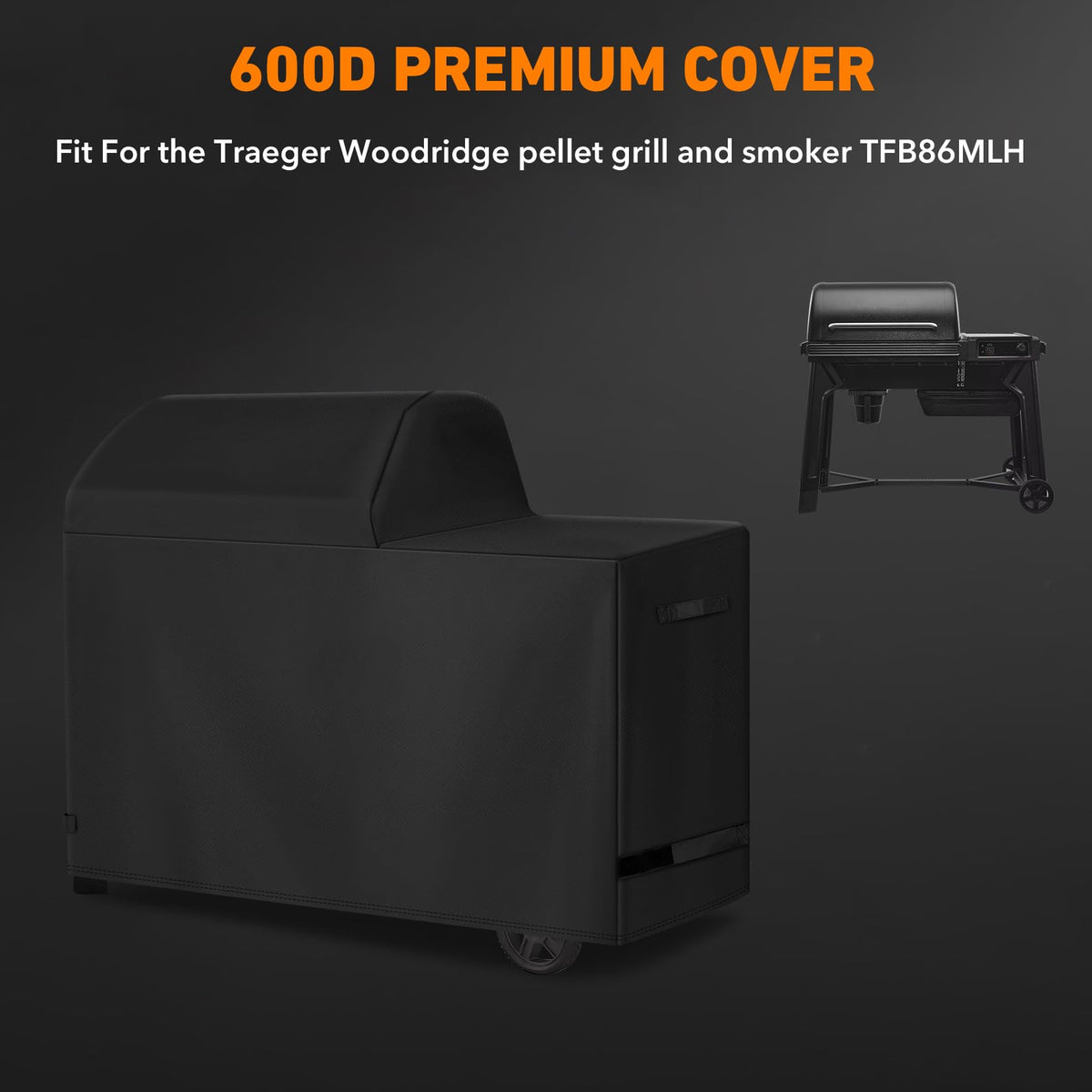 ZBXFCSH cover on Traeger BAC761 Woodridge shows waterproof seams and durable material.
