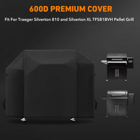 ZBXFCSH cover for Traeger Silverton XL, side view, guards against rain