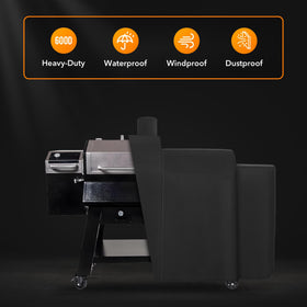 ZBXFCSH waterproof outdoor cover shields the grill from rain and dirt.