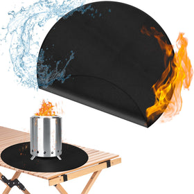 ZCHLPTZUP 20-inch tabletop fire pit mat protecting wooden surface from heat and stains.