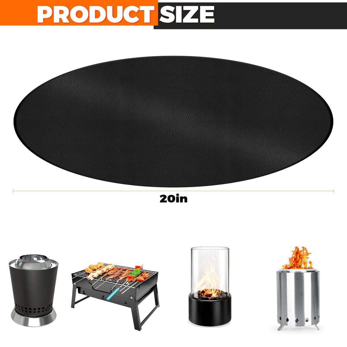 ZCHLPTZUP fire pit mat shows heat protection for patios and decks.