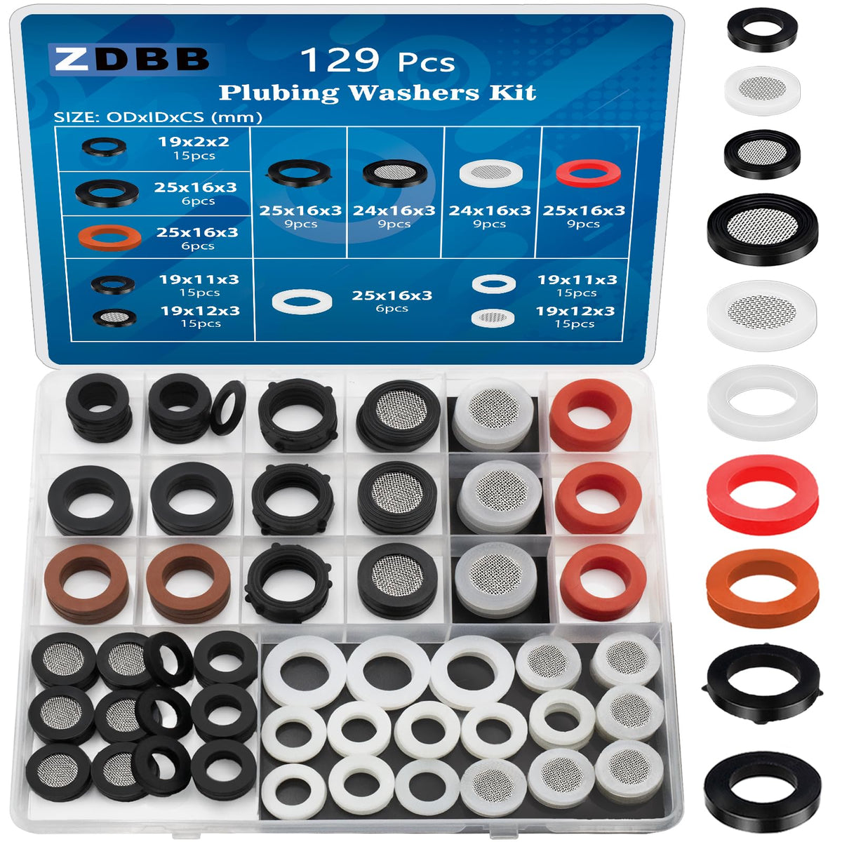ZDBB 129 pcs garden hose washers pack for leak-free connections