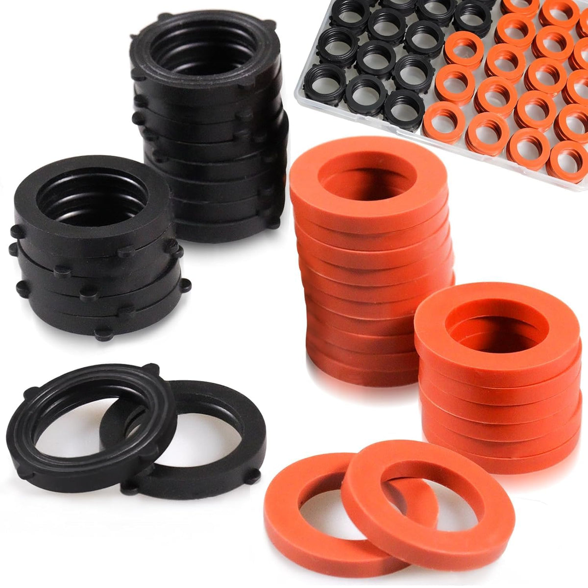 ZDBB 80-pack garden hose washers with black and red self-locking tabs for secure fittings.