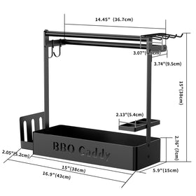 ZDDLOINP grill caddy with four hooks organizes utensils for quick access during barbecues.
