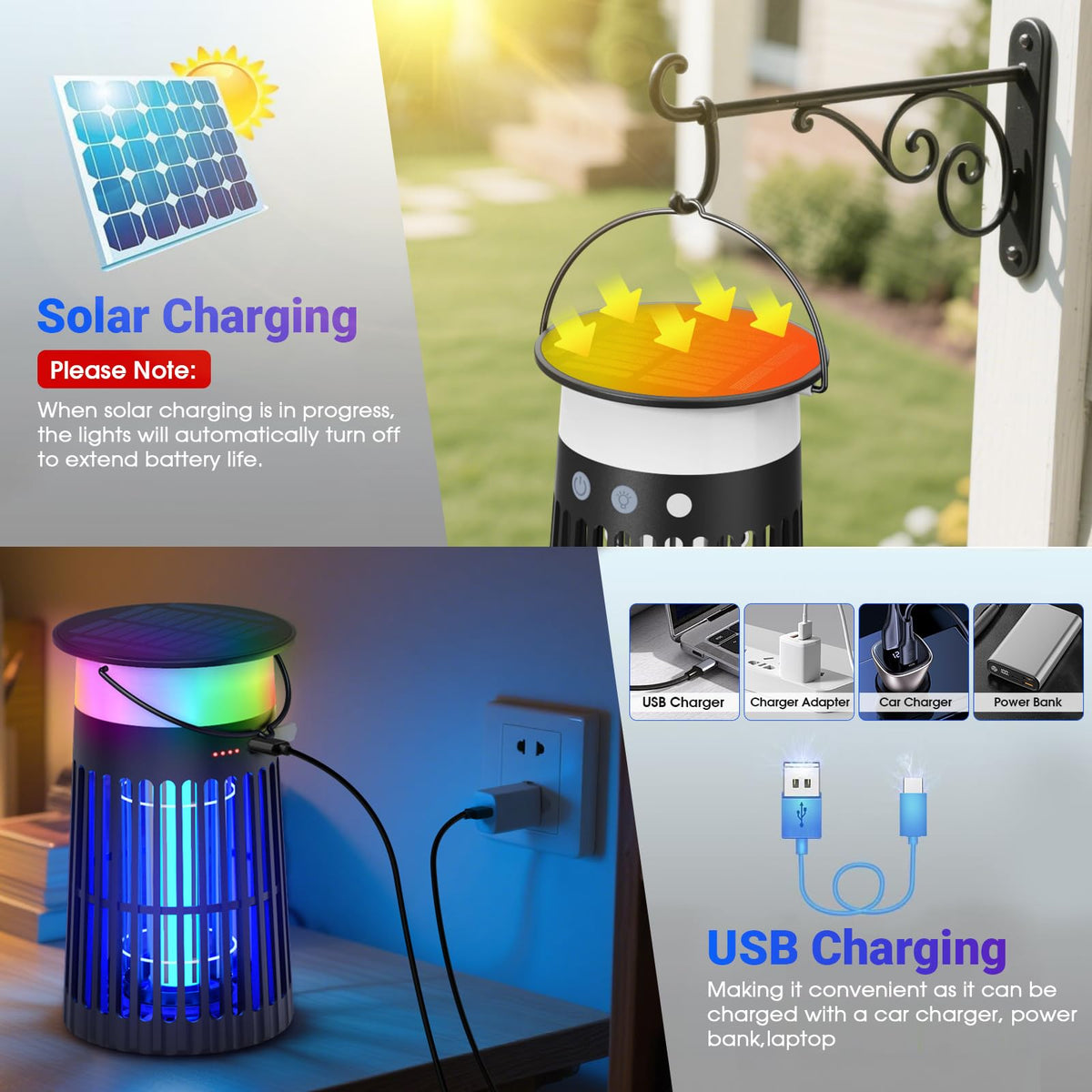 Zechuan portable insect trap with LED night light for camping and backyard ambiance