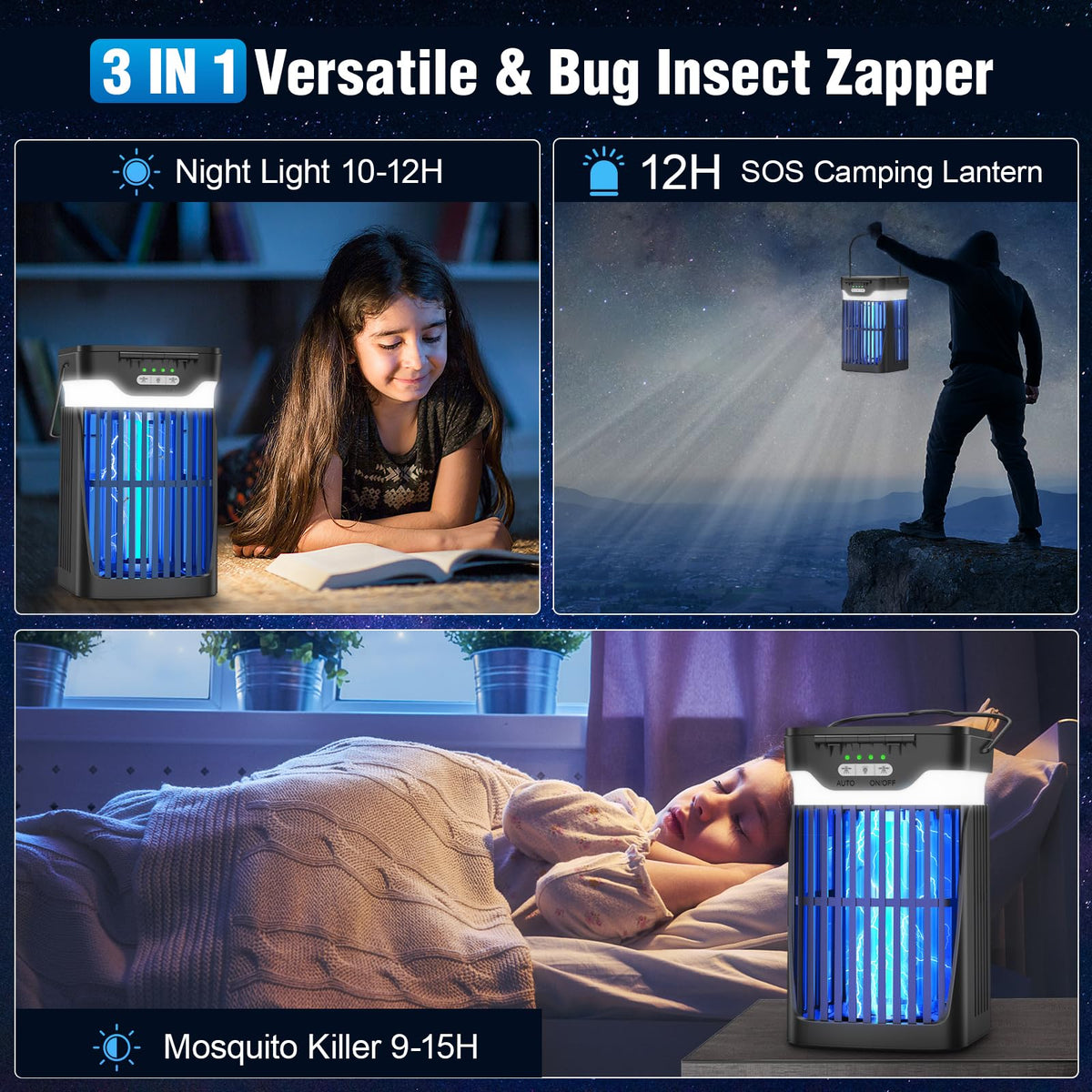 Zechuan Solar Bug Zapper 2100sqft-range emphasizes broad attraction area.