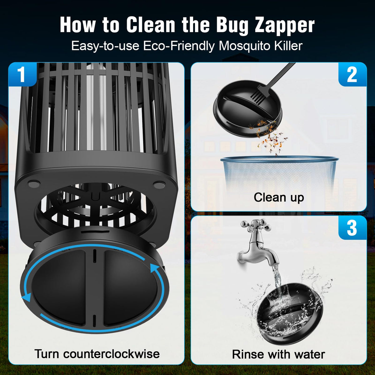 Zechuan Solar Bug Zapper 3in1-function combines lamp, nightlight, SOS.