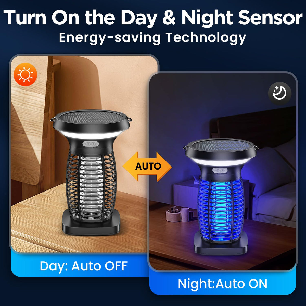Zechuan solar bug zapper LED night light provides gentle illumination beside the grill.