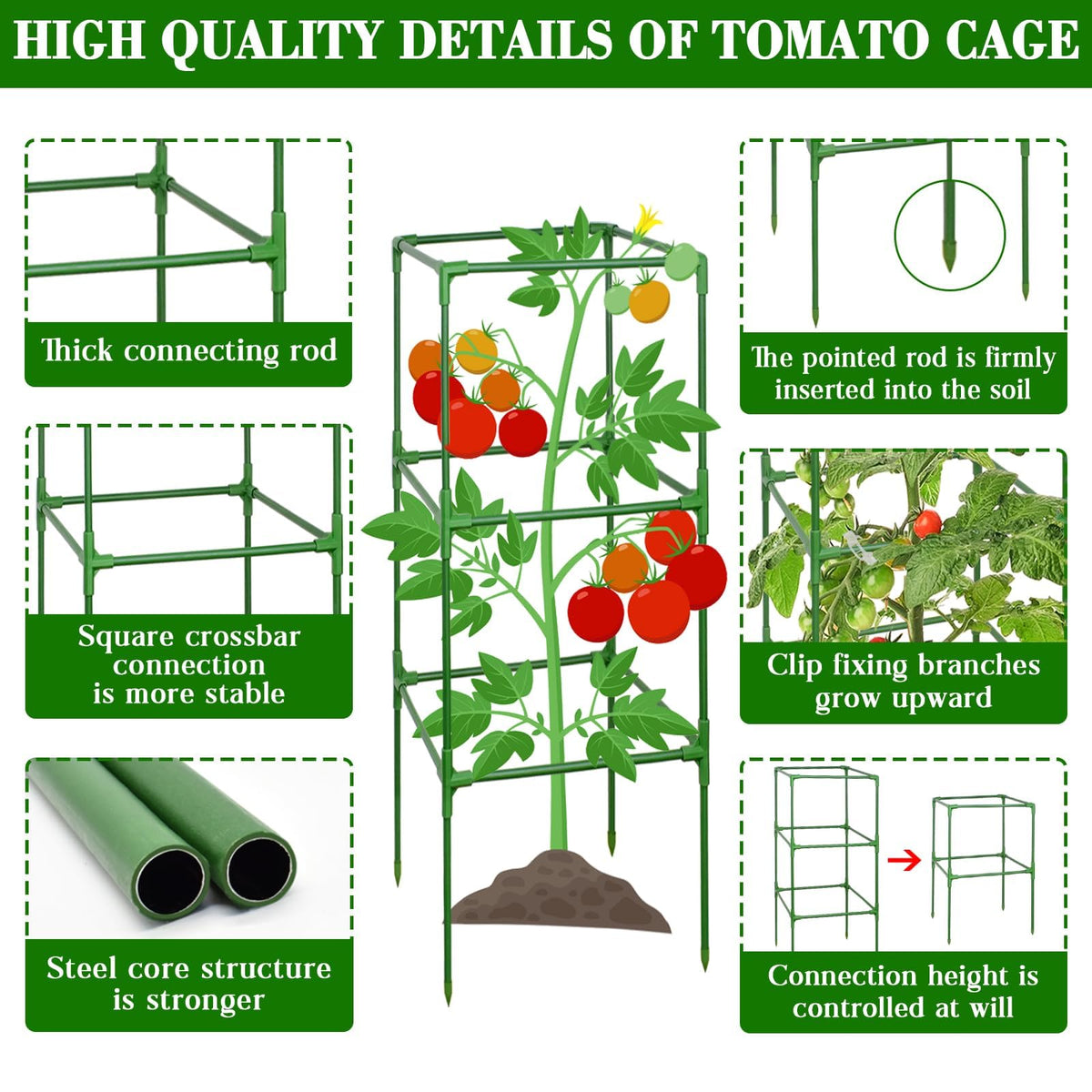 ZeeDix cages work with tomatoes, cucumbers, and vines.