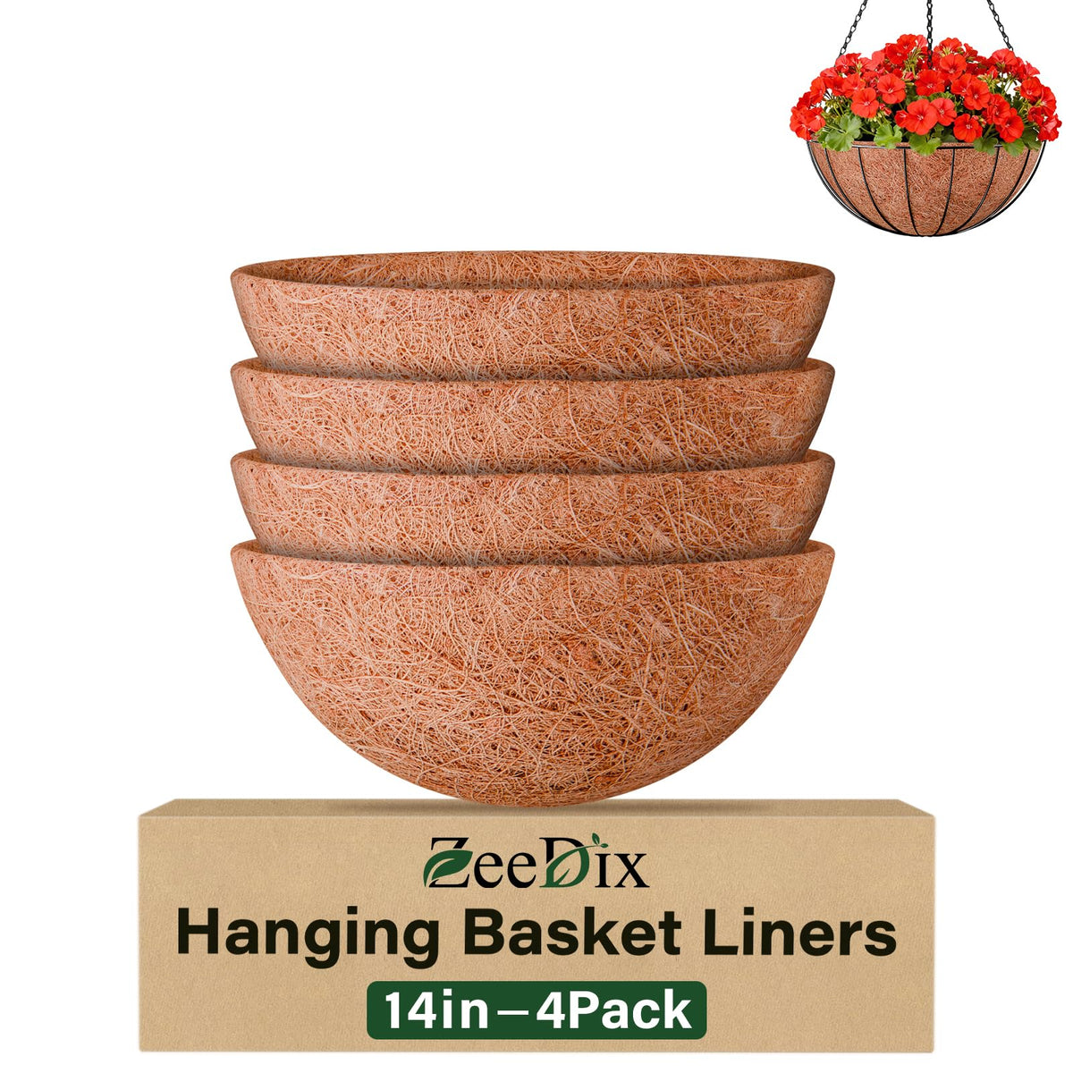 ZeeDix 14-inch round coconut liner for baskets promotes drainage and air circulation.