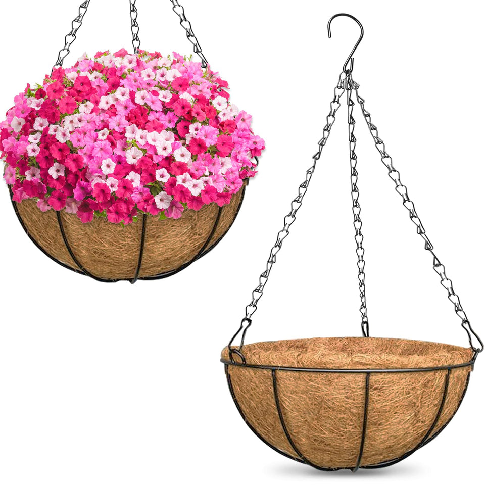 ZeeDix 16-inch hanging basket with coconut liner for healthy outdoor plants.