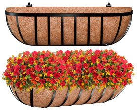 Zeedix 24-inch railing planter close-up, rust-resistant metal for outdoor use.