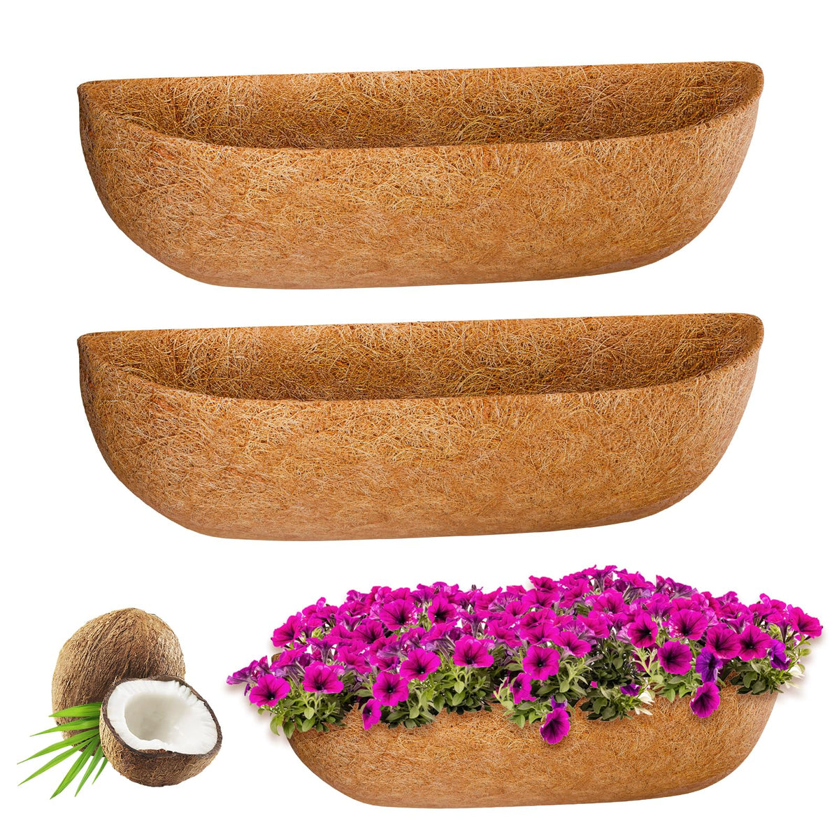 ZeeDix 24-inch trough coconut liner in a basket, breathable drainage for healthy plants.