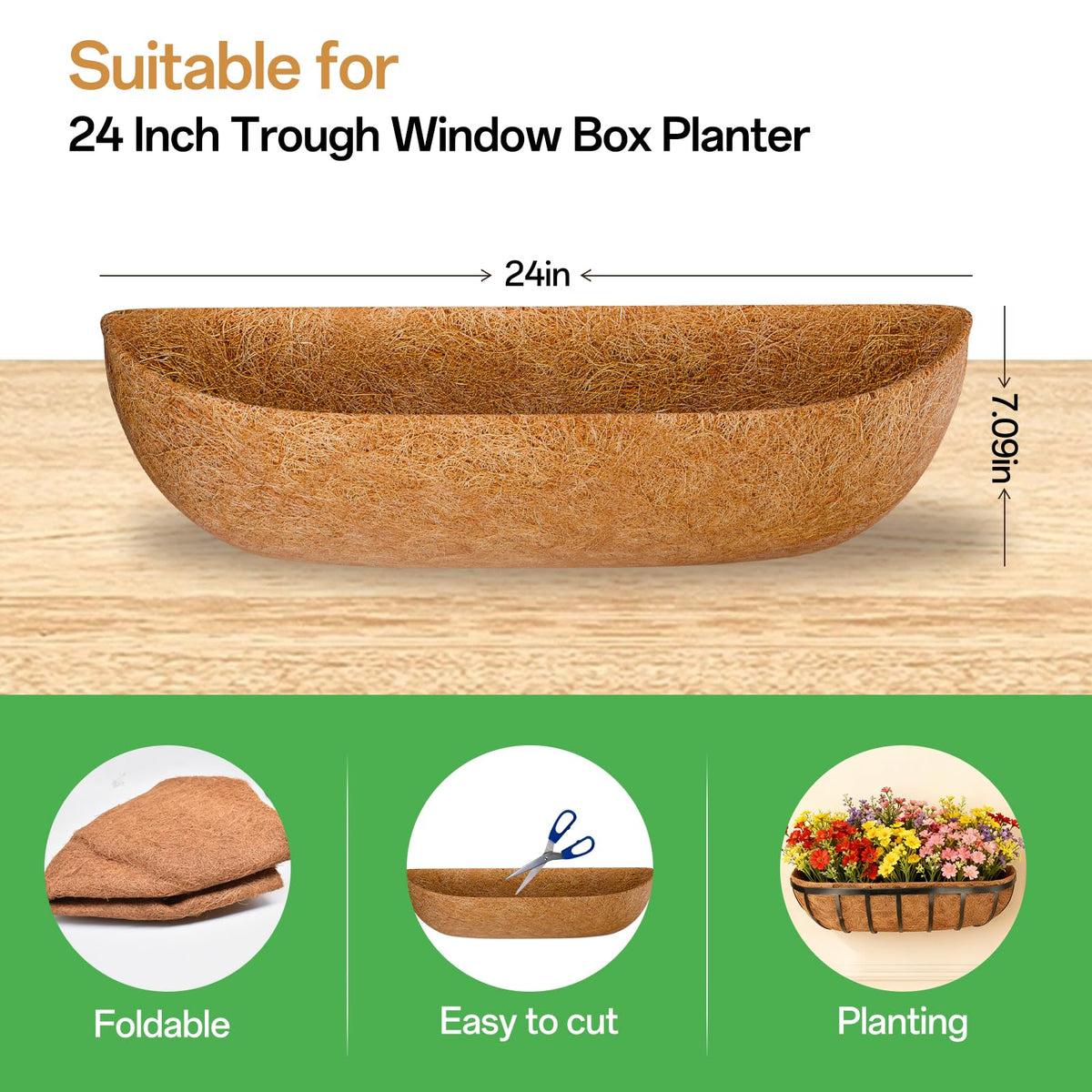 ZeeDix coconut liner after soaking ready to fit window box for even moisture.