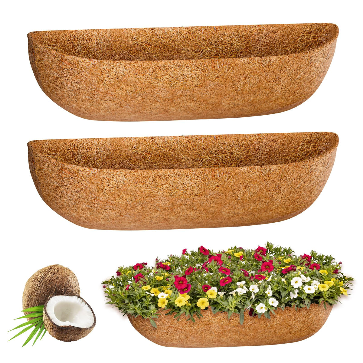 ZeeDix 30in coconut liner half-moon 2-pack for durable, breathable planter fit