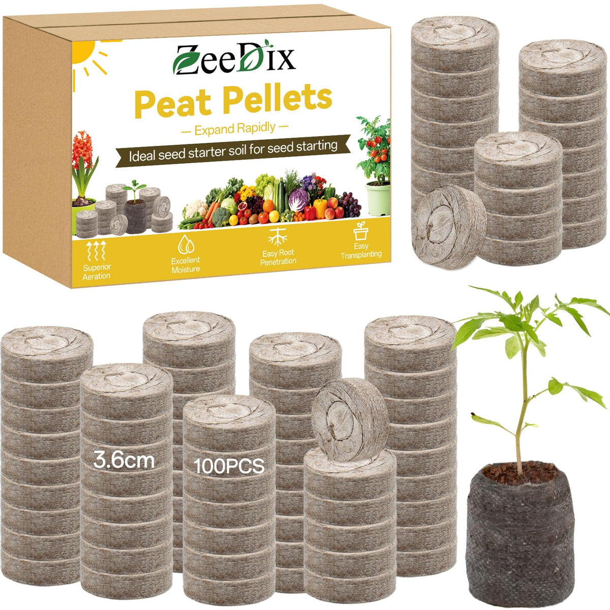 ZeeDix 36mm peat pellet for seedlings, ready for transplant and clean planting.