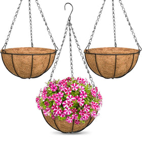 ZeeDix 3-pack 10in metal hanging baskets ready for porch flowers.