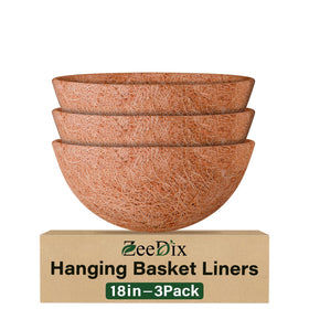 ZeeDix 3PCS 18-inch coco liners ready for hanging baskets, ideal for flowers and greens.