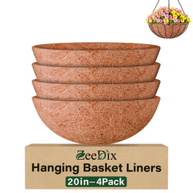 ZeeDix 4-pack 20-inch coco liner for hanging baskets improves aeration and water retention