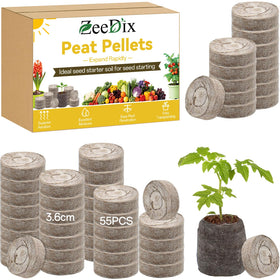 ZeeDix 55Pcs peat pellets 36mm pack for easy seed starting and tidy storage.