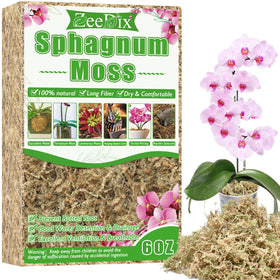 ZeeDix 6oz sphagnum moss package, ready for lightweight potting and moisture retention.