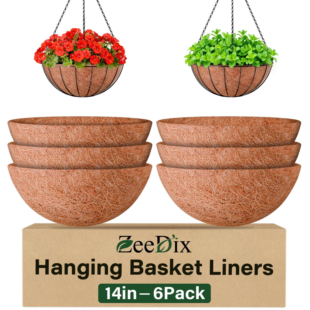 ZeeDix 14-inch round coconut liner for planters enhances airflow and drainage