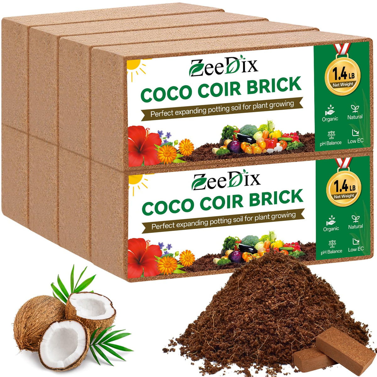 ZeeDix Coco Coir Brick expanding into seedling soil for planting.