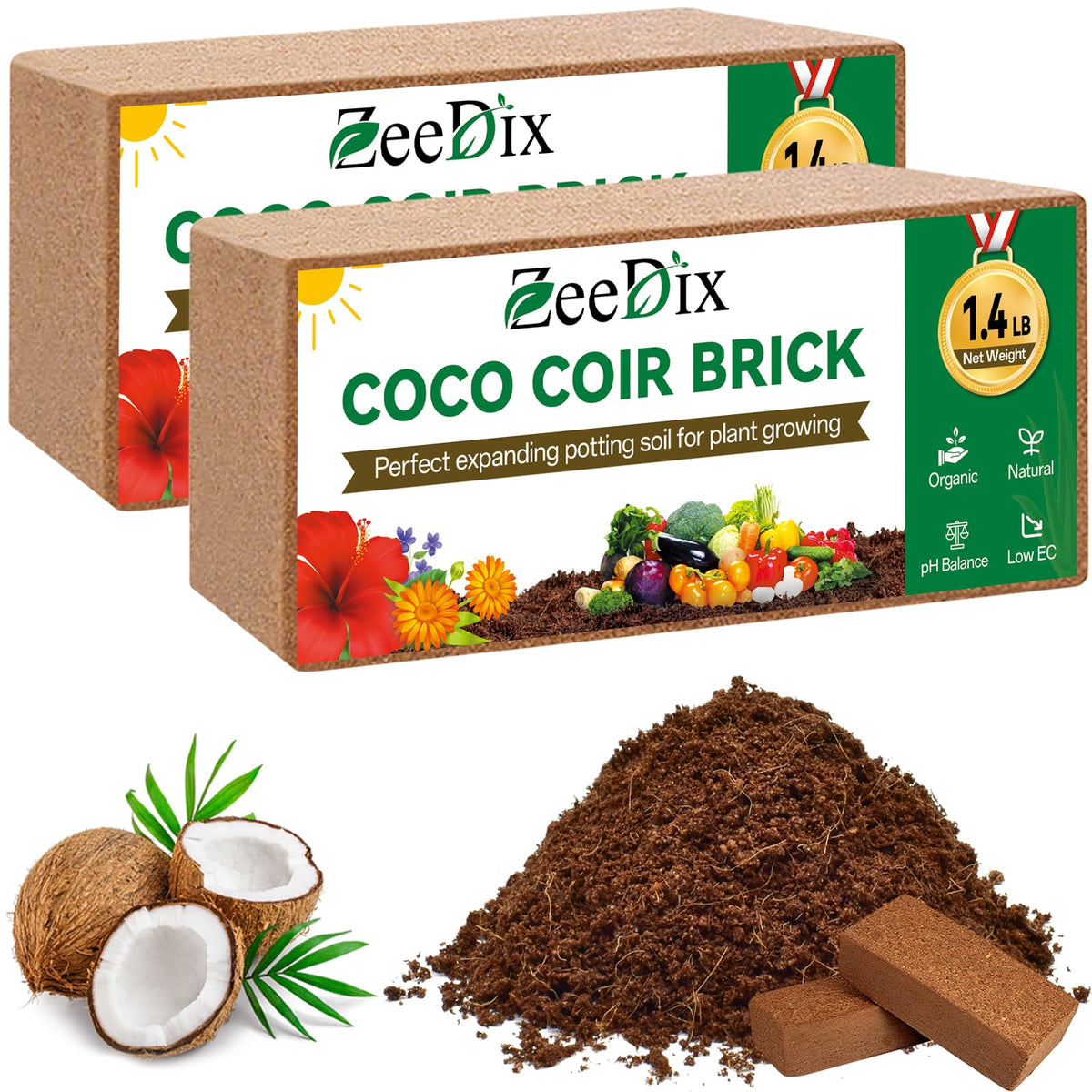 ZeeDix Coco Coir Brick soaking to expand for seed starting and soil-ready planting.