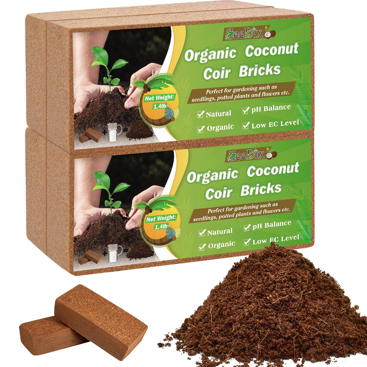 ZeeDix Coco Coir Brick Root Growth support with airy, well-drained substrate.