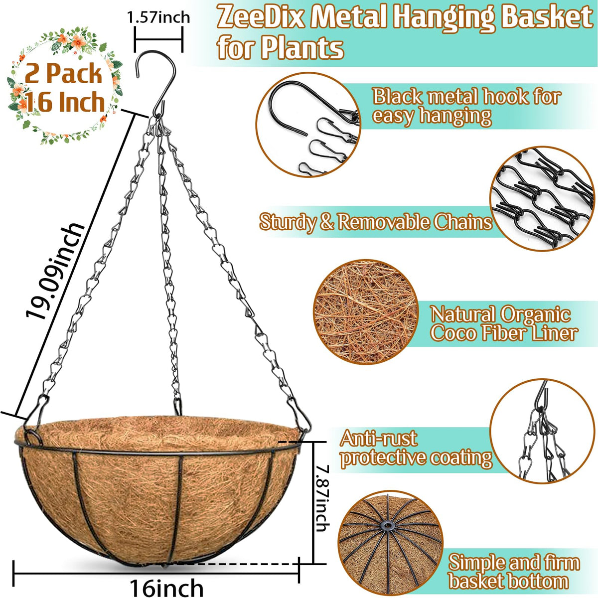 ZeeDix coconut fiber liner for planters provides air and water balance.