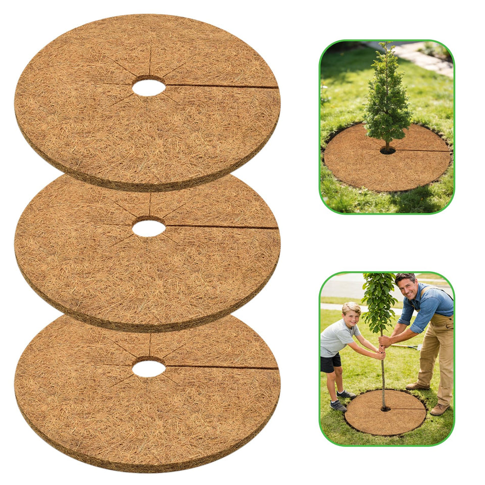 ZeeDix coconut fiber mulch ring 30in on soil for tidy, weed-free beds.