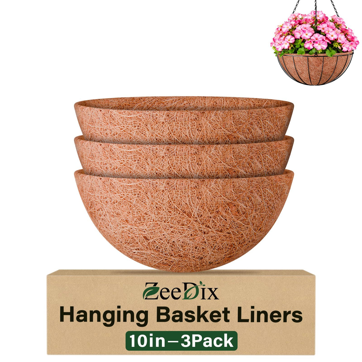 ZeeDix coconut liner 10-inch planter round; natural coco fiber supports healthy roots