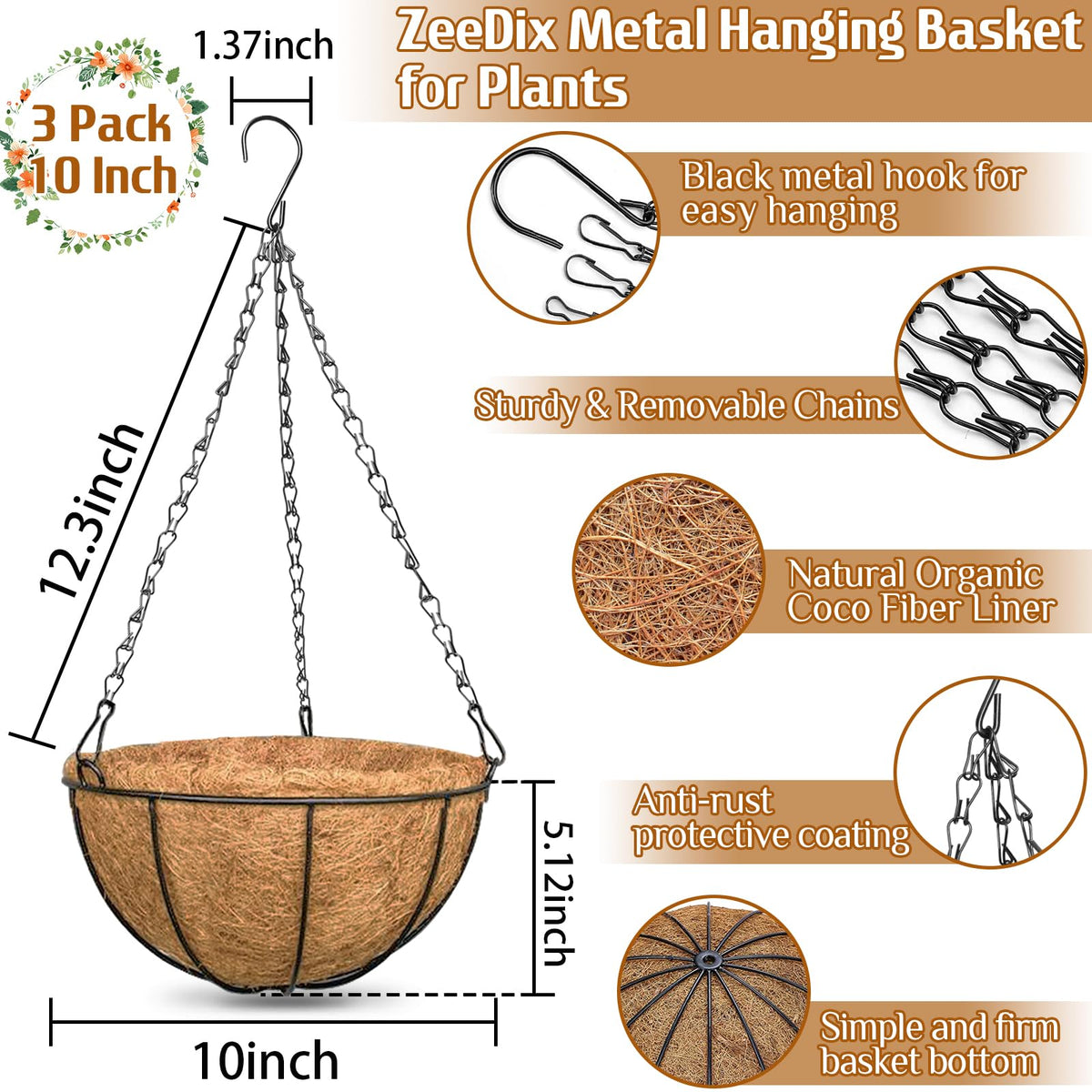 ZeeDix coconut liner baskets showing air flow and moisture control.