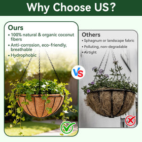 ZeeDix coconut liner for hanging baskets demonstrates easy sizing and secure placement