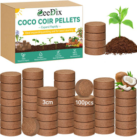 ZeeDix coco coir pellets 30mm dry ready to expand into soil.