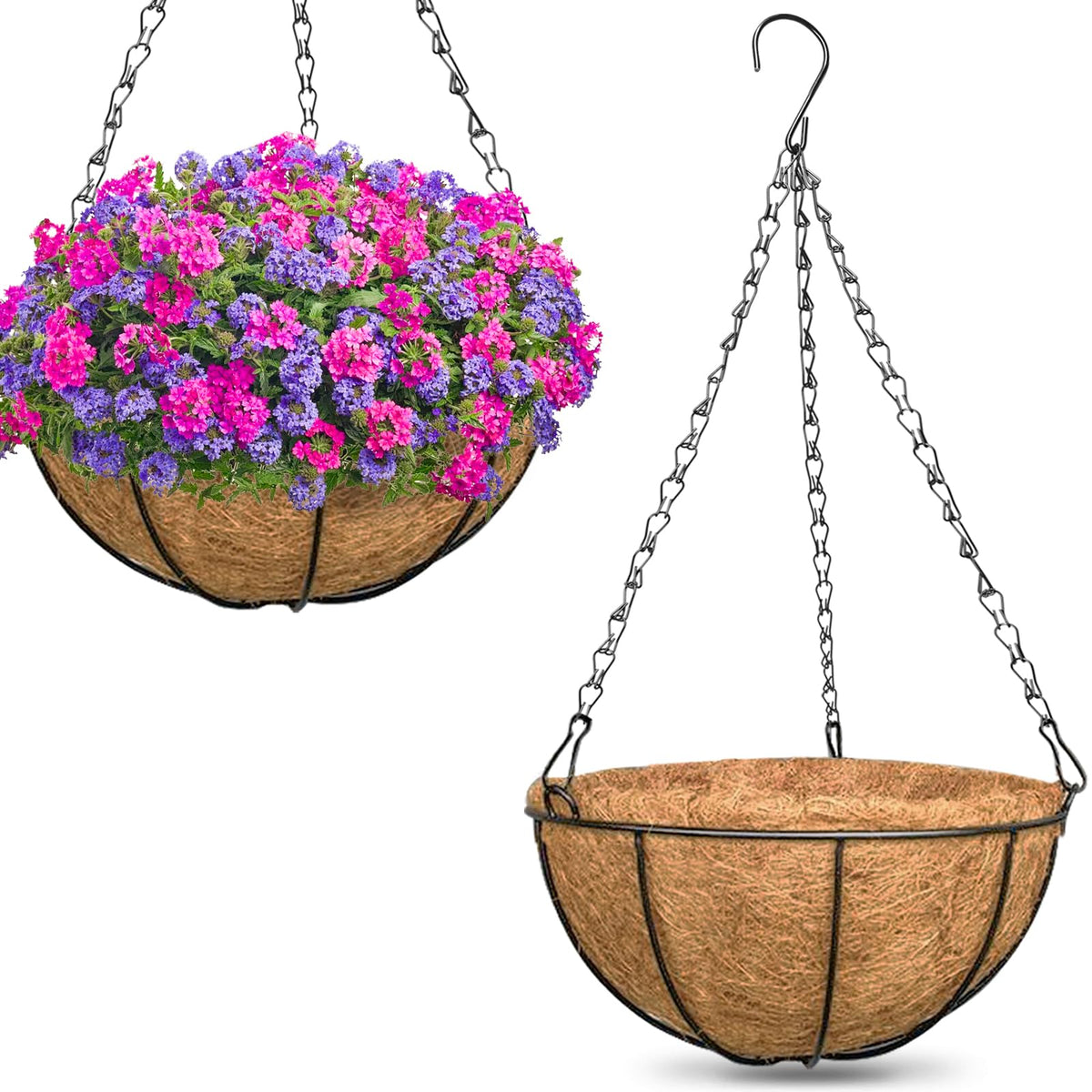 ZeeDix 14in hanging basket with wire frame for outdoor display and airflow