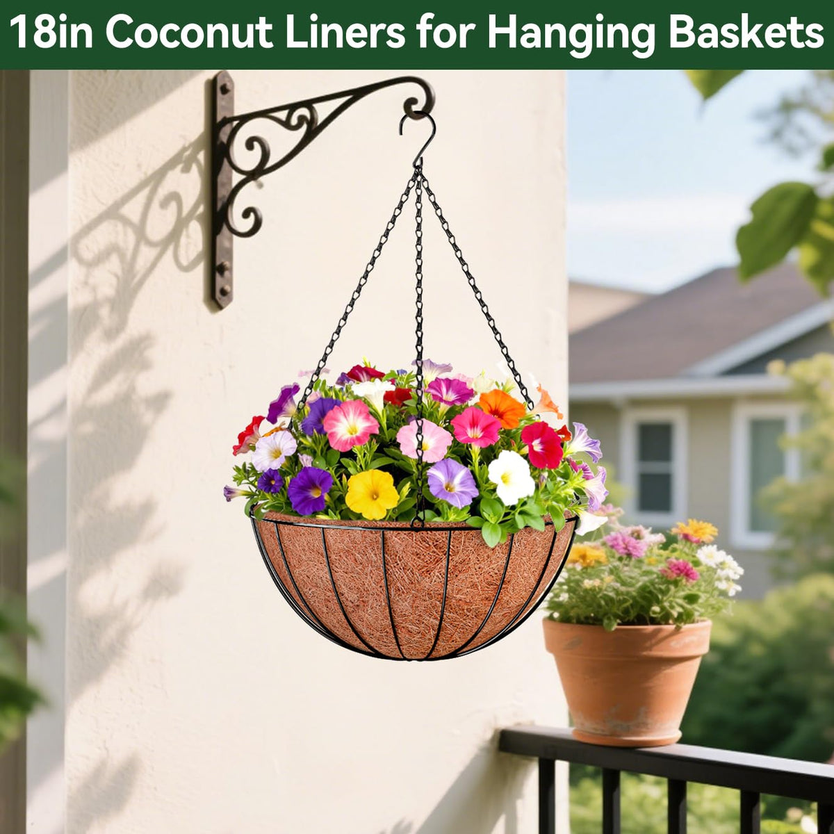 ZeeDix 3pcs-18inch-coco-liners in action with blooming plants.