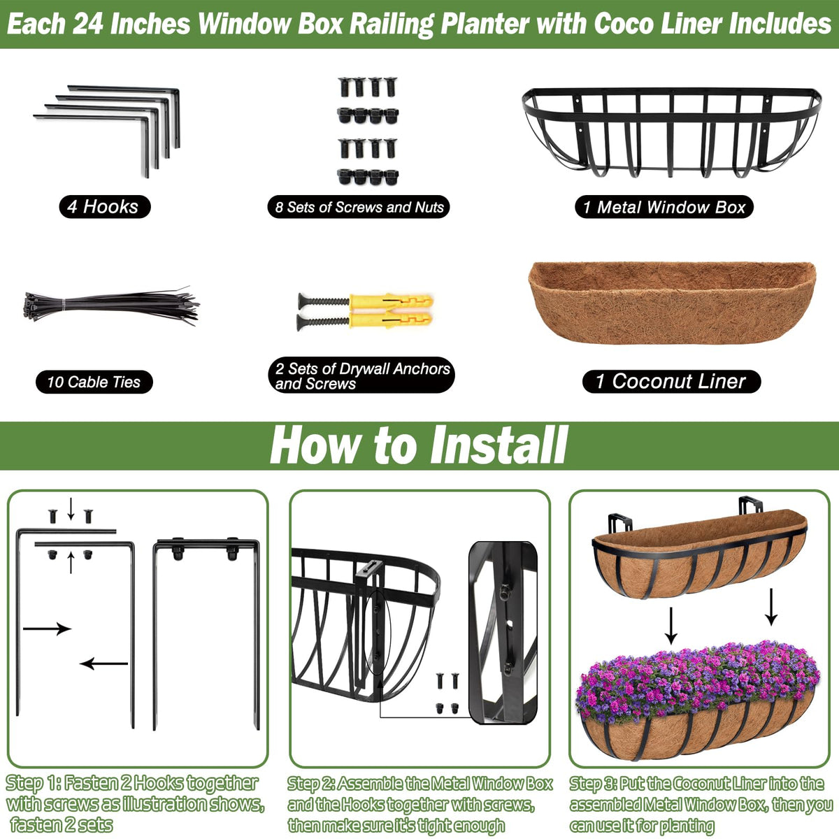 Zeedix assembled metal planter with hooks demonstrates sturdy mounting.