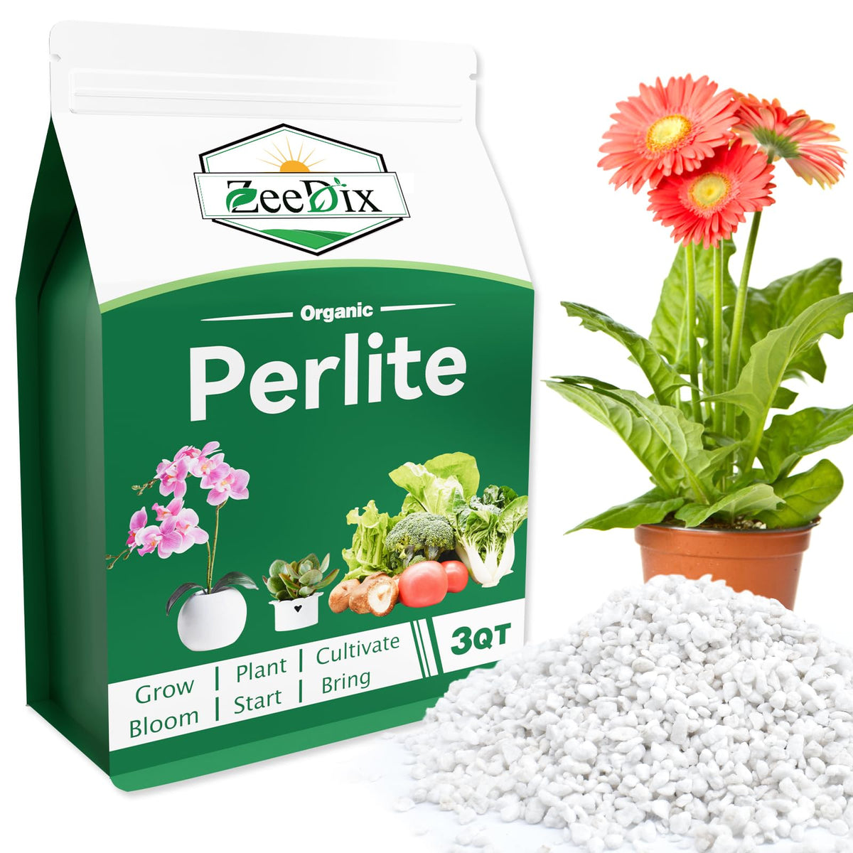 Zeedix perlite 3-9mm potting soil enhances aeration for healthy roots.