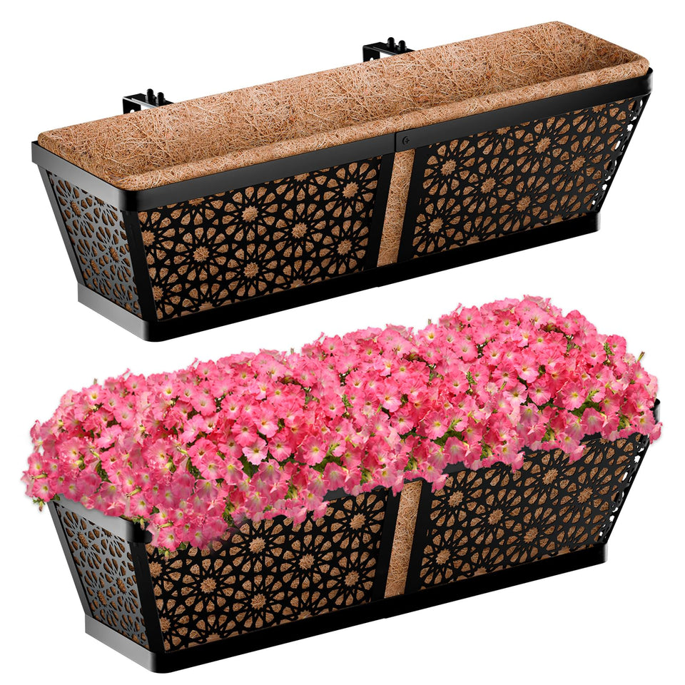 ZeeDix 24-inch railing planter with coconut liner for balcony gardening