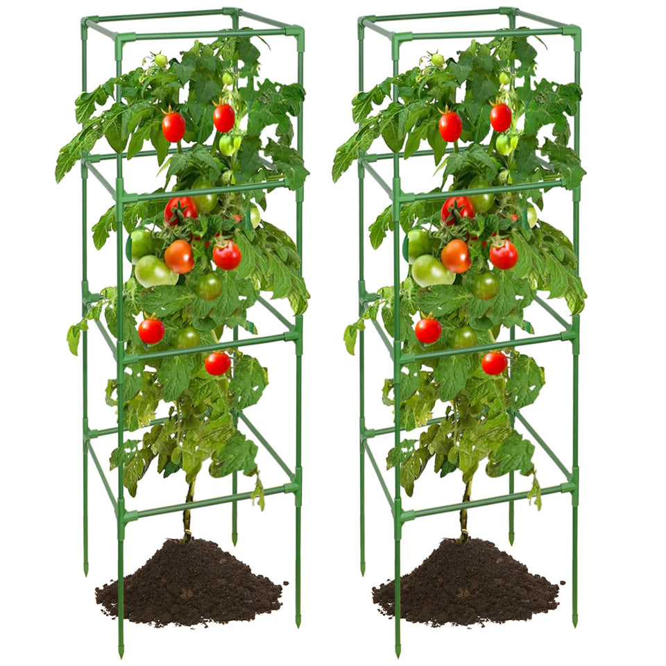 ZeeDix 60 inch adjustable tomato cage in a sunny garden providing strong vertical support