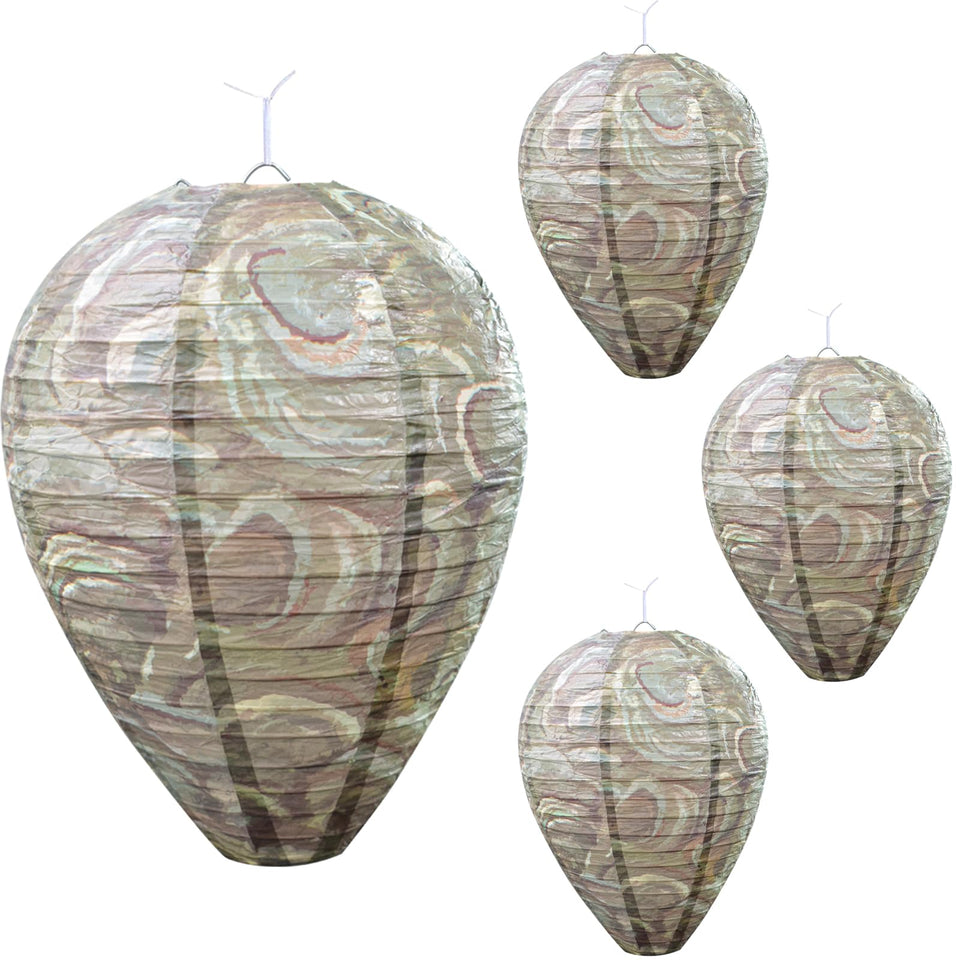 ZeeDix Wasp Nest Decoy in dark color hanging outdoors to deter pests.