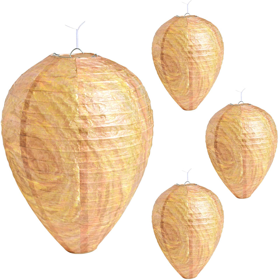 ZeeDix wasp nest hanging close-up in warm color for yard decor and deterrence.