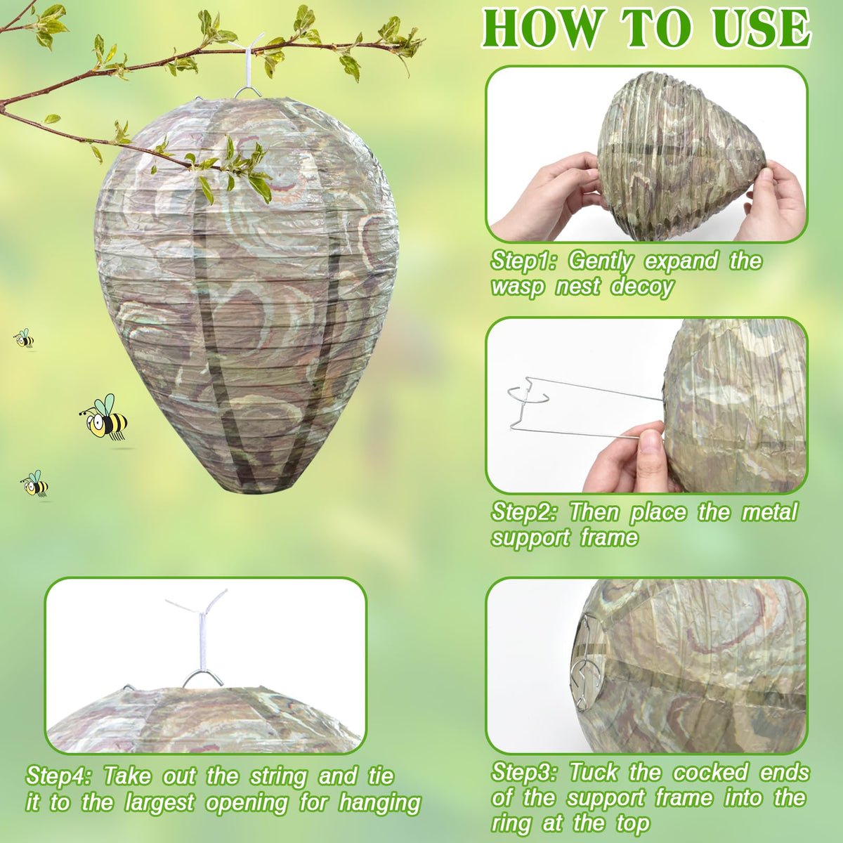 ZeeDix Wasp Nest Decoy shows 8.66-inch diameter and 11-inch height.