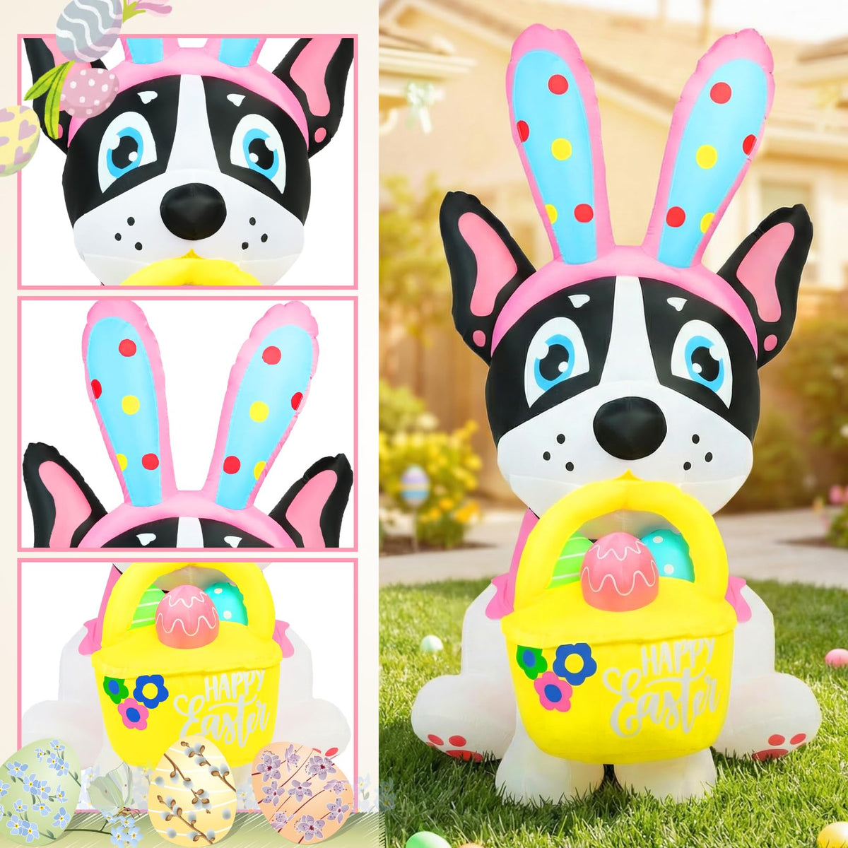 Zeepair Easter French Bulldog bunny ears close-up for festive curb appeal.