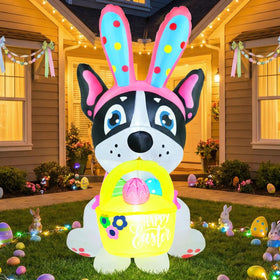 Zeepair Easter French Bulldog front view with egg basket for a bright yard display.
