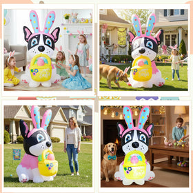 Zeepair Easter French Bulldog secure setup with stakes and sandbags.