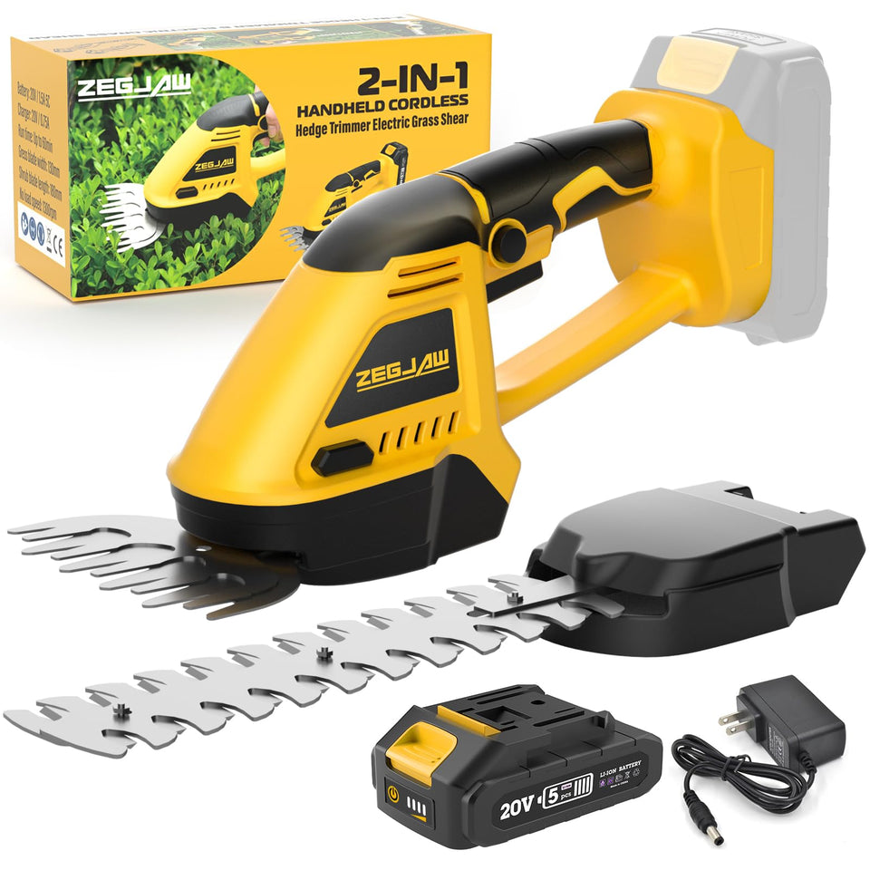 ZEGJAW 20V cordless grass shear close-up for precise edging and trims.